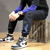 抽绳潮牌牛仔裤男宽松春夏季裤子大码胖子休闲百搭束脚哈伦裤子男 威珺