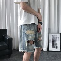 裤子男夏季破洞牛仔裤男宽松直筒短裤男潮流百搭五分男裤薄款中裤 威珺