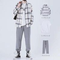 ins套装男夏季休闲一套男装韩版宽松夏天衣服潮流男士长袖衬衫薄威珺