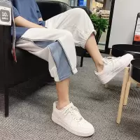男士拼接七分裤夏季宽松休闲运动拉链哈伦裤子袜子新款潮流ins