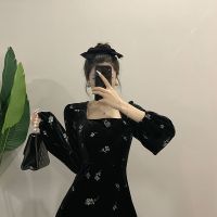 御姐连衣裙气质轻熟风温柔风超仙法式丝绒茶歇梗桔初恋裙森系长裙