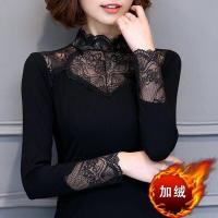 [单款/加绒 ]秋冬保暖蕾丝加绒打底衫大码女装长袖高领弹力T恤威珺