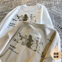 港风圆领套头男生卫衣宽松百搭加绒加厚上衣新款秋冬季卫衣女威珺