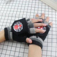 6-12岁儿童手套男蜘蛛侠冬季学生女半指翻盖露指两用写字针织保暖威珺