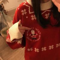 秋冬女装韩版宽松慵懒风圣诞老人雪花网红套头打底毛衣针织衫上衣威珺