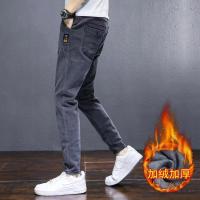 加绒加厚男士弹力牛仔裤松紧腰潮牌修身韩版小脚裤百搭休闲长裤男威珺