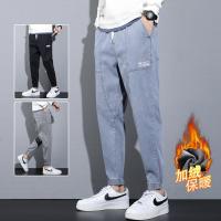男士加绒牛仔裤宽松版加厚潮流休闲裤秋冬款百搭松紧腰束脚裤子男威珺
