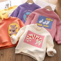 女童一体加绒卡通半高领卫衣儿童宝宝加厚保暖套头上衣绒衫深秋冬威珺