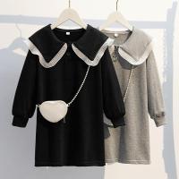 女童连衣裙秋冬新款洋气一体绒儿童中长款加绒卫衣女孩长袖公主裙威珺