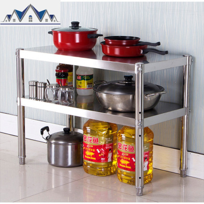 不锈钢厨房置物架两层 台面微波炉架储物架烤箱落地收纳架2层二 三维工匠