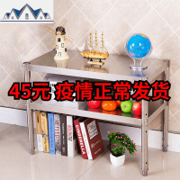 不锈钢厨房置物架 两层台面微波炉架储物架烤箱落地收纳架2层收纳 三维工匠