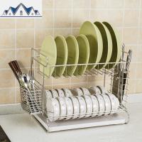一体加固304不锈钢碗架双层沥水碗碟架厨房置物架收纳晾放碗盘架 三维工匠