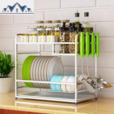 多功能304不锈钢碗架厨房用品置物架调料架刀架沥水架碗碟收纳架 三维工匠