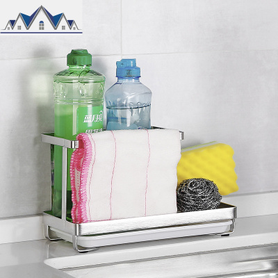 304不锈钢厨房海绵清洁抹布架水沥水收纳架水池台面收纳置物架 三维工匠