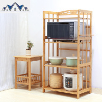 置物架微波炉架子厨房落地竹木层架收纳储物架简约 三维工匠