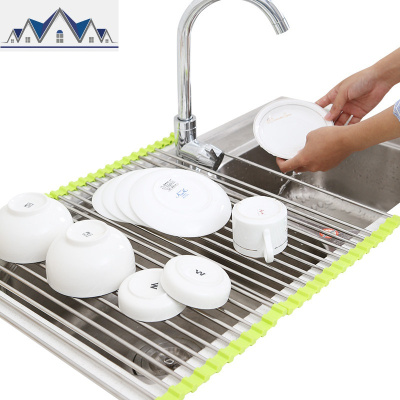 不锈钢水可折叠沥水架厨房水池置物洗碗池放厨具挂滤水架子碗架 三维工匠收纳层架