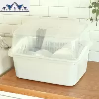 装碗筷收纳盒带盖放碗箱厨房沥水碗架特大餐具碗碟置物架塑料碗柜 三维工匠