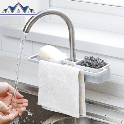 水龙头置物架免打孔家用厨房用品水池抹布海绵沥水架水收纳架子 三维工匠