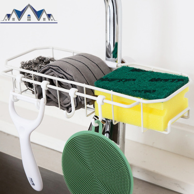厨房收纳不锈钢水龙头置物架挂篮海绵沥水架水收纳架抹布架 三维工匠