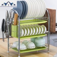 碗盘收纳架厨房置物架多层沥水架三层落地碗碟架橱柜储物 三维工匠
