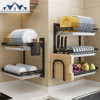 黑色不锈钢碗架沥水架厨房置物架壁挂墙上家用晾碗碟放碗筷收纳架 三维工匠