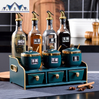 北欧轻奢调料盒套装陶瓷调味料罐架油瓶壶盐罐玻璃厨房用品收纳架 三维工匠收纳盒