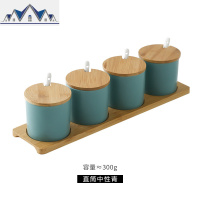 调味罐陶瓷厨房收纳家用调料盒四格一体套装组合装玻璃味精瓶盐罐 三维工匠收纳盒