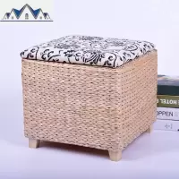 实木现代简约藤编编收纳凳可坐人搁脚换鞋沙发储物凳收纳箱家用 三维工匠