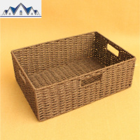 编织收纳筐编无盖整理盒长方形储物箱大号编制零食收纳盒矮扁框 三维工匠