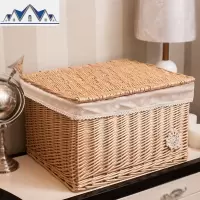 大号有盖藤编整理箱 抽屉储物箱柳编百纳盒 收纳筐篮收纳盒 三维工匠