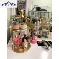 收纳盒护肤架ins化妆品收纳架桌面口红铁艺整理梳妆台鸟笼置物 三维工匠