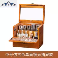 防尘家用木质化妆品收纳盒大复古桌面护肤梳妆台置物架带镜女 三维工匠