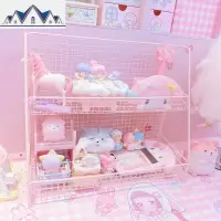 粉色少女心铁艺双层架大容量化妆品收纳柜整理盒宿舍收纳架 三维工匠收纳盒