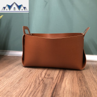 北欧ins皮革桌面大收纳盒客厅卧室杂物收纳筐零食手拎双耳收纳盒 三维工匠