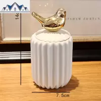 北欧风棉签收纳盒小动物卡通电镀陶瓷牙签收纳罐带盖桌面整理盒 三维工匠