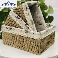 收纳筐储物盒桌面杂物收纳盒零食玩具收纳箱化妆品收纳盒纸绳编制 三维工匠