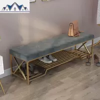 北欧玄关换鞋凳鞋店试衣间穿鞋椅皮革沙发长条金色铁艺休息储物凳 三维工匠收纳凳