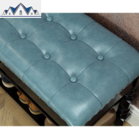 实木换鞋凳穿鞋凳美式鞋柜家用皮艺储物凳口黑色描金鞋架沙发凳 三维工匠收纳凳