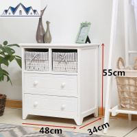 韩式田园实木收纳柜白色藤编缝隙储物柜地中海床头柜迷你柜子超窄 三维工匠