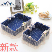 2019田园蕾丝化妆品桌面饰物收纳篮藤编收纳篮布艺摇控篮 三维工匠
