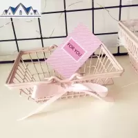 ins少女心粉色蝴蝶结铁艺迷你购物篮收纳篮桌面摆件摆拍道具 三维工匠