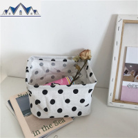 ins日韩简约可爱棉麻波点收纳篮可折叠布艺桌面化妆品杂物收纳筐 三维工匠