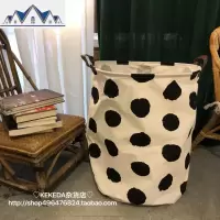 ins韩风chic简约波点奶牛北欧脏衣筐衣服收纳篮脏衣篓可折叠棉麻 三维工匠