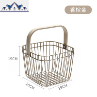 北欧风格水果盘创意客厅茶几收纳篮简约木把手铁艺篮零食盘干果盆 三维工匠