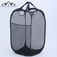 大号脏衣服收纳筐密网带侧袋加粗钢丝提手加固可折叠收纳篮脏衣桶 三维工匠