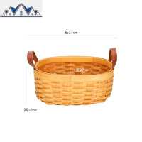 木编皮把手圆口收纳篮 美式田园手工收纳筐 桌面水果零食整理收纳 三维工匠