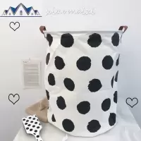 韩风ins简约波点脏衣篮北欧布艺棉麻防水大收纳桶折叠杂物篮家用 三维工匠收纳篮