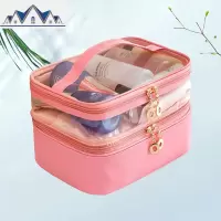 双层化妆包女便携简约大容量网红随身防水手提收纳袋ins风旅行盒 三维工匠收纳包