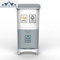 创意日式弹盖干湿垃圾分离分类垃圾桶家用厨房双层带盖分类桶 三维工匠