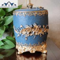 美式格调蓝桌面垃圾桶带盖家居创意客厅卫生间收纳桶大号家用带盖 三维工匠